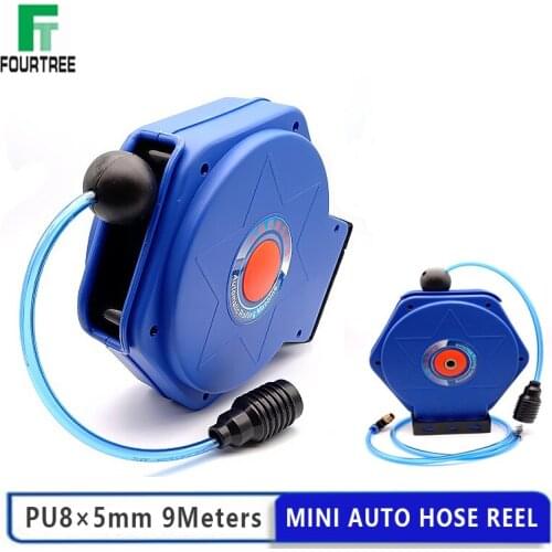 Mini Automotive Hose Reel 9 Meters Pneumatic PU Tube OD 8mm ID 5mm Retractable Telescopic Drum Rolling Machine Free Shipping