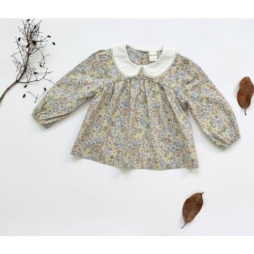 Girls Blouse Korean Style Floral Long Sleeve Top Toddler Girl Clothes Autumn Blouses 2-7Y