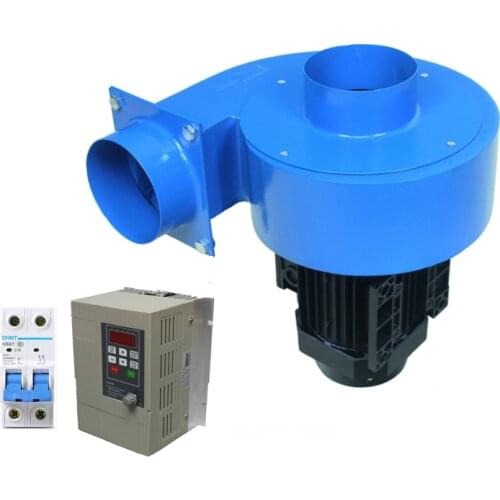 0.75kw stepless speed VFD regulate industrial hot air dust exhaust blower centrifugal fans 220v with 110mm pipe