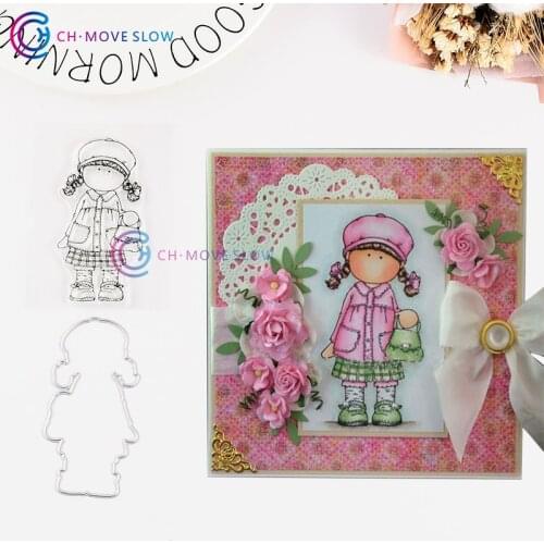 CH Girl with Berets Metal Cutting Dies and stamps DIY Scrapbooking Card Stencil Paper Craft Handmade Album Wedding Cards