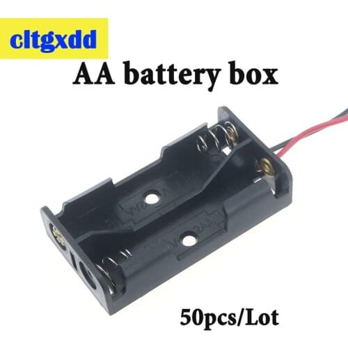 50pcs New 1 2 Slots AA Battery Case Box AA LR6 HR6 Battery Holder Storage Case With Lead Wire For Electronic equipment, DIY toys