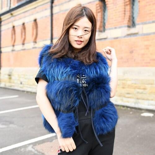 CX-G-B-103F Womens Genuine Raccoon Fur Leather Jacket Real Fur Vest