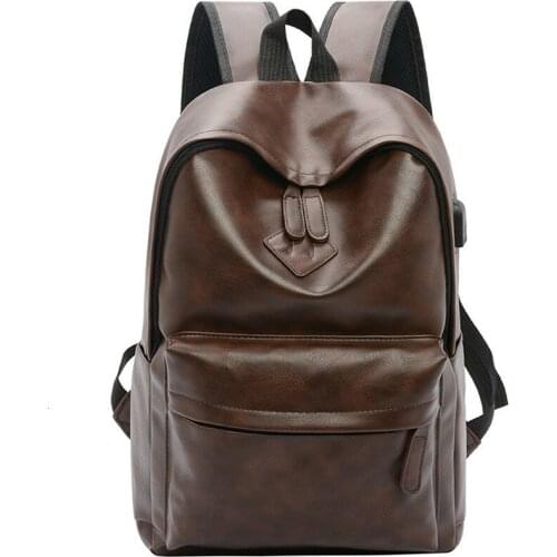 Business Casual Backpacks Travel Bag Black PU Leather Mens Shoulder Bags Teenage Backpack Men USB Charging Anti Theft Backpack