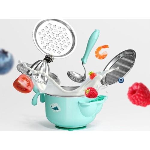 Baby Stainless Steel Grinding Bowl Anti-scald Baby Feeding Bowl Water Injection Bowl Insulated Complementary Food Bowls