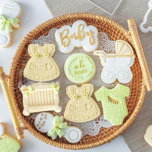 Baby Shower Biscuit Embosser Cutter Cookie Press Stamp Cake Decoration Tool Acrylic Fondant Sugar Craft Cake Mould Cutting Die