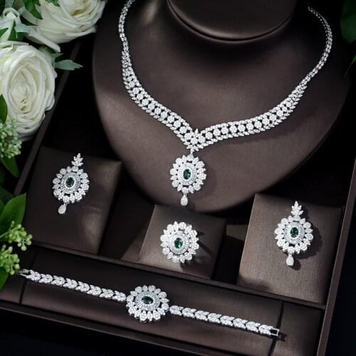 HIBRIDE Fashion Style White Gold Color AAA Cubic Zirconia Women Jewelry Sets Wedding Necklace Set Bride Dress Accessories N-472