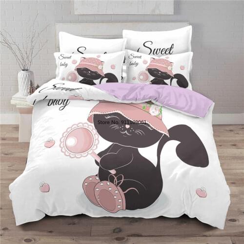 2-3Pcs Cartoon Bedding Set 3D Cute Cat Printed Duvet Cover 240x220 King Size Quilt Cover Pillowcase Adult Child Single Twin King