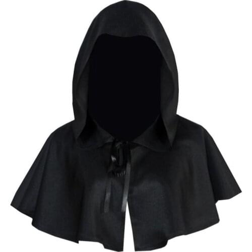 Medieval Monks Cosplay Short Hooded Cloak Multies Color Death Witch Devil Halloween Cosplay Costume Cloak Cross Necklze 2pcs Set