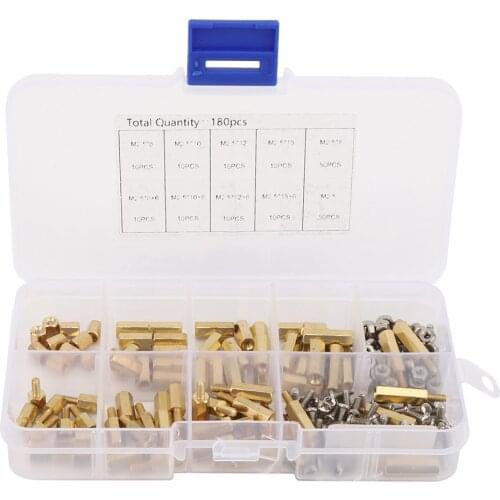 180Pcs M2.5 Brass Standoff Motherboard Set Male Female Hex Stud Spacer Column Hollow Pillar Nut Screw Bolt PCB PC Assembly Kit