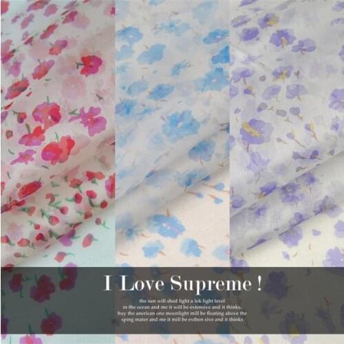 LEO&LIN Tri-color small floral raw silk yarn in 100% silk organza tutu dress shirt fabric Baotou (1 meter)