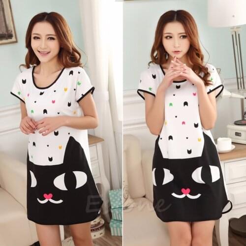Fashion Women Cute Cartoon Polka Dot Sleepwear Short Sleeve Sleepshirt Sleepdress 10 Styles