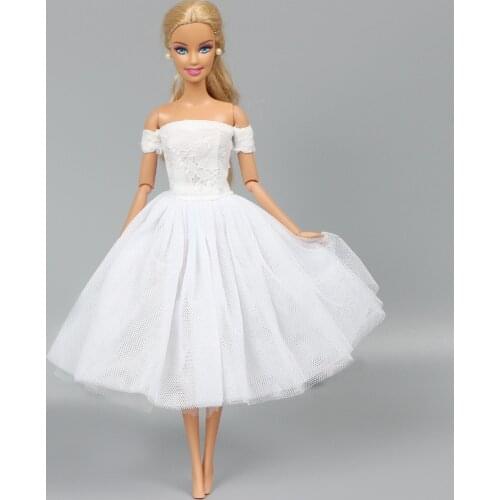 Handmade Fashion Princess Doll Dress for Barbie Doll Wedding Party Wear Bride Gown White Lace Clothes Doll Accessories Kids Toy