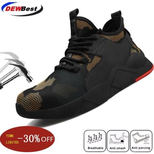 2021 Mens fashion casual anti-puncture safety shoes, protective steel toe work shoes, breathable light industrial safety shoes
