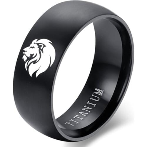 8mm Black Titanium A Male Lion Ring For Men and Women