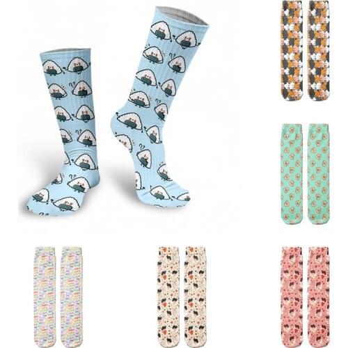 Cartoon Rice Balls Women Cotton Socks Harajuku Kawaii Novel 3d Printed Woman Socks Korean Women Trend Hip Hop Street Female Sock