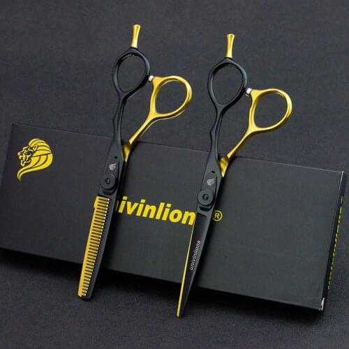 5.5/6" wrap gift black golden hairdressing scissors shear hair cutting scissors thinning salon de coiffure barbershop supplies