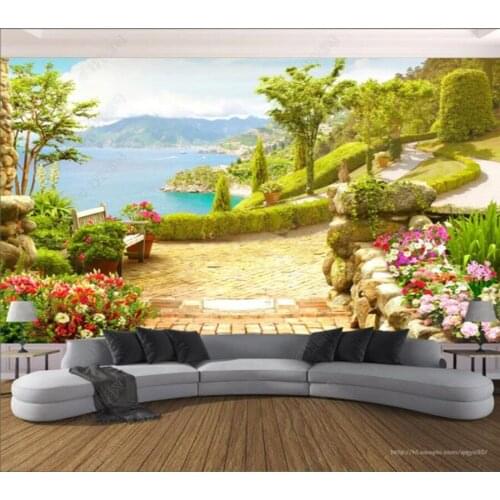 Papel de parede Garden lake view background wall 3d wallpaper mural,iving room tv wall bedroom wall papers home decor