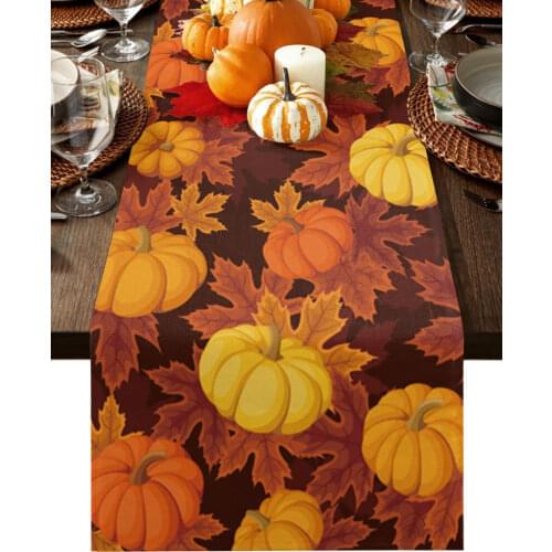 Autumn Maple Leaves Pumpkin Table Runner Wedding Decor Table Cover Christmas Decoration Holiday Party Tablecloth