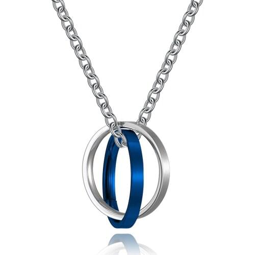 New Double-Circle Pendant Necklaces Stainless Steel Chain Link Necklace for Men Woman Anniversary Brithday Jewelry