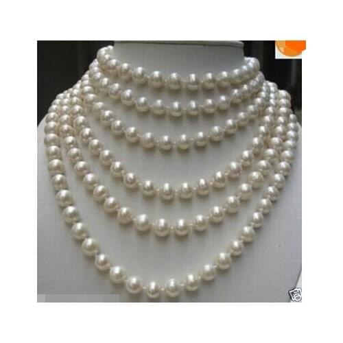 BEAUTIFUL 100 INCH Natural WHITE 8-9mm AKOYA PEARL NECKLACE AAA Factory Wholesale price Women Gift word Jewelry