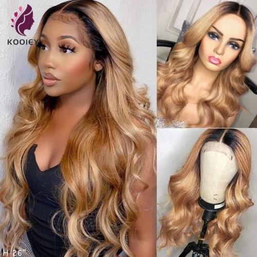 13x6x1 Lace Frontal Human Hair Wigs 1B/27 Lace Front Ombre Honey Blonde Pre Plucked Wigs Body Wave Highlight Glueless Baby Hair