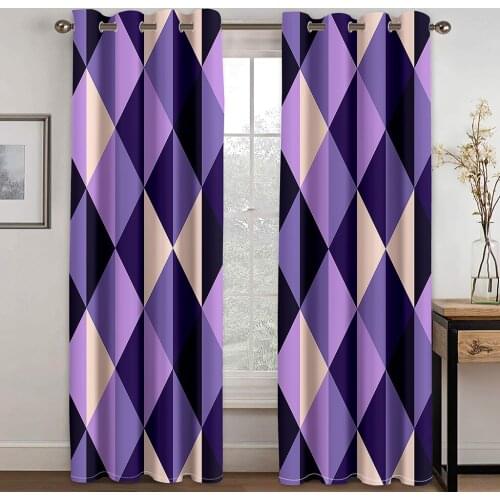 Motley Geometric Print Perforated Blackout Curtains for Living Room and Bedroom Curtains Blackout 90% Machine Washable