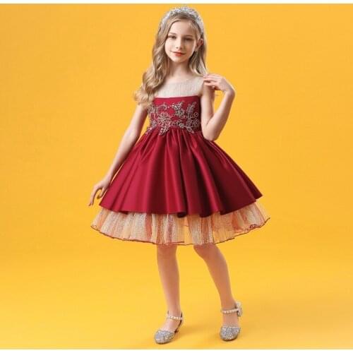 Red Girl Lace Embroidery Christmas Birthday Party Dress Flower Wedding Gown Formal Kids Dresses For Girls Teen Clothes 6 14 Yrs