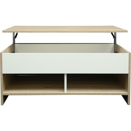 Lift Top Coffee Table Side Tea Table w/Hidden Storage Compartment&2 Open Shelves for Living Room Reception Room Office Oak[US-W]