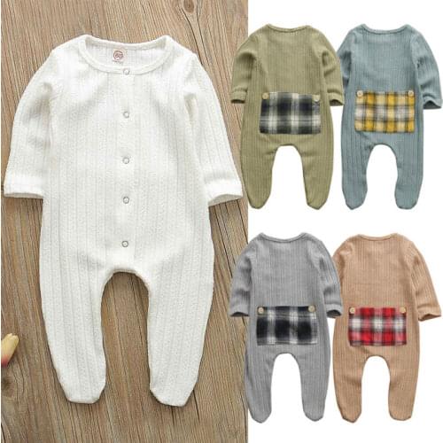 Pudcoco Fast Shipping 0-9M Newborn Baby Boy Girl Romper Long Sleeve Patchwork Cotton Romper Jumpsuit Playsuit Baby Clothes