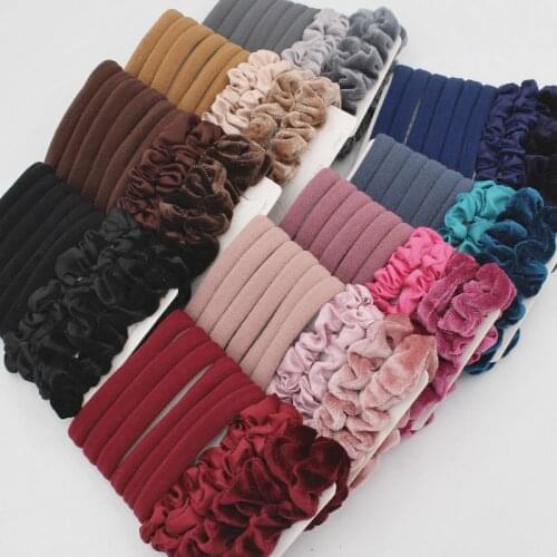 10pcs/lot Fashion Women Elastic Rubber Band Stretch Nylon Satin Velvet Hair Ties Solid Hair Band DIY Hair Styling Accessories