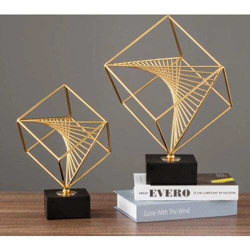 Luxury Art Figurines Golden Creativity Nordic Minimalist Geometry Figurines Metal Office Dekoracje Do Pokoju Home Decor DM50GT