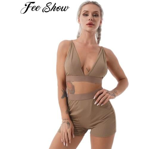 Sexy Summer Yoga Sets Sport Outfits Running Clothes Workout Suit Women Sportswear Deep V Neck 2Pcs Sport Bra Top Shorts Gym Wear