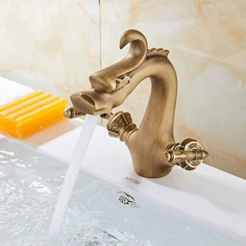 Basin Faucets Dual Handle Hot Cold Mixer Taps Bathroom Faucet Deck Mounted Antique Brass Sink Tap