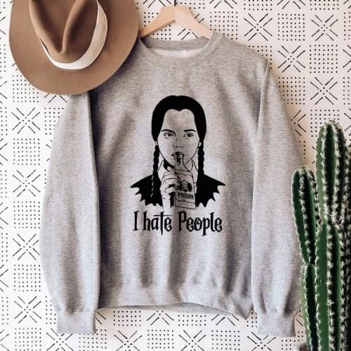 I Hate People 100% Cotton Sweatshirt Funny Women Long Sleeve Halloween Introvert Pullovers Streetwear