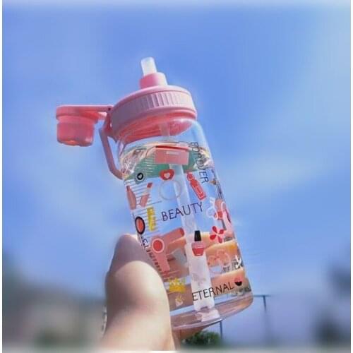 High Temperature Resistant Childrens Glass Thermos Cup Adult Straw Cup Large-capacity Graduated Sports Bottle Waterbottle