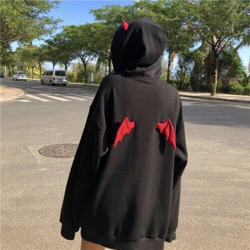 Hoodies Sweatshirt Women Harajuku Devil Wing Patchwork Loose Female Tops Spring Autumn Clothes Casual Streetwear Warm Pullovers