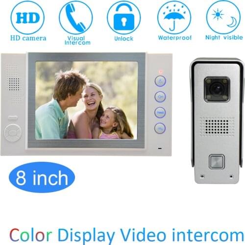 8'' Color LCD Video Door Phone House Garden improvement Device Wire Doorbell Door Release Unlock Night Vision IR HD Camera