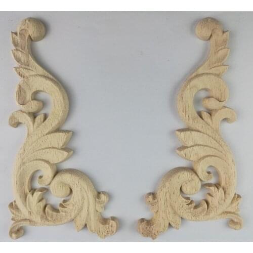 Vintage Unpainted Wood Carved Corner Onlay Applique Frame for Home Furniture Wall Cabinet Door Decor Crafts Globe