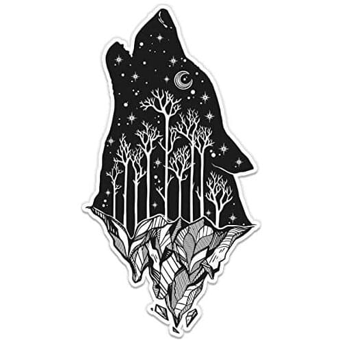 Wolf Howling Moon Celestial Mountains - Vinyl Sticker Waterproof Decal