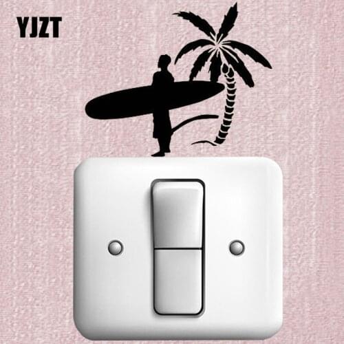 YJZT Surfer Guy Man With Surfing Board Palm Tree Beach Wall Sticker Vinyl Light Switch Decal Bedroom 8SS2290