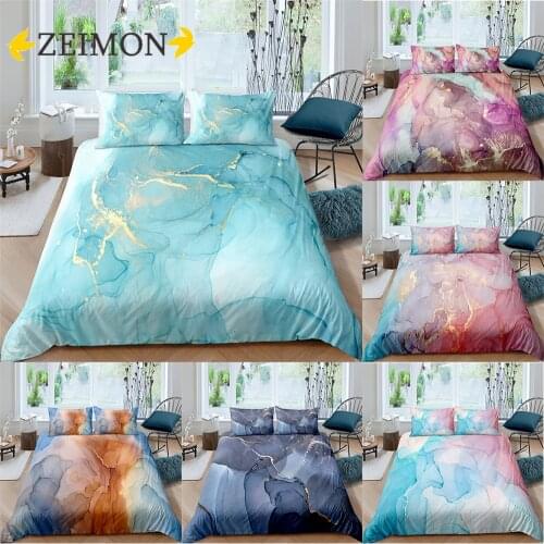 ZEIMON Marble Shiny Polyester Bedding Set 3D Print Geometric Duvet Cover Pillowcase Lightweight Quilt Cover 2/3pcs Bedclothes