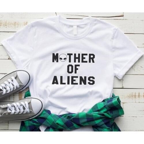 Women T Shirt Mother of Aliens Letters Print Tshirt Women Short Sleeve O Neck T-shirt Ladies Tee Shirt Tops TX5607