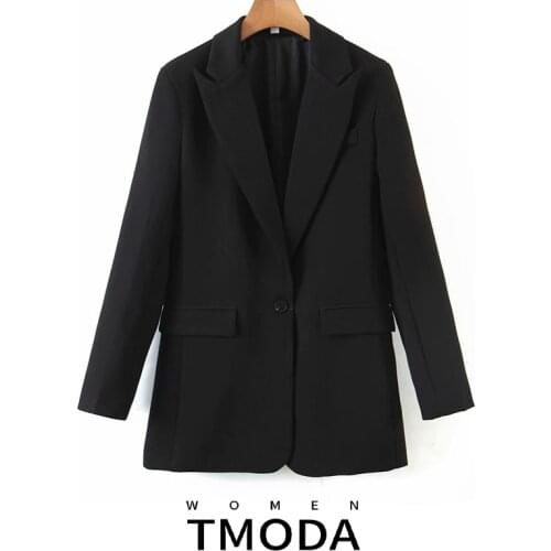 TMODA2052 Za 2021 Autumn Spring Women Single Button Black Suit Lady Fashion Blazers Slim Korean Loose Mid-Length Casual Jacket