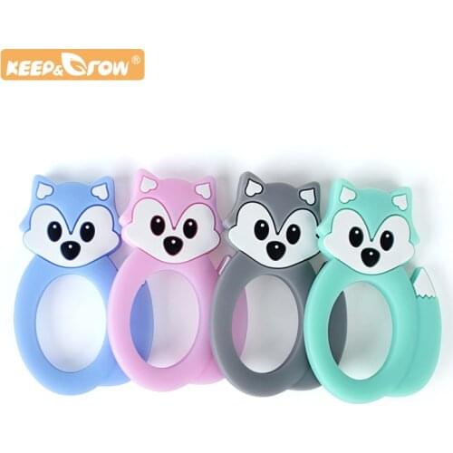 Keep&Grow 1pc Fox Baby Teether Cartoon Silicone Rodent Beads Pendant Necklace Accessories Infant Chew Toys DIY