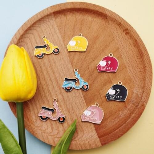 10pcs/pack Motorcycle Helmet Enamel Charms Metal Pendant Earring DIY Fashion Jewelry Making Golden Color