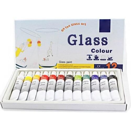 12ml 12 Colors Glass Paint Acrylic Hand Painted Pigments Drawing Tubes Set Artist Art Supplies for Beginner