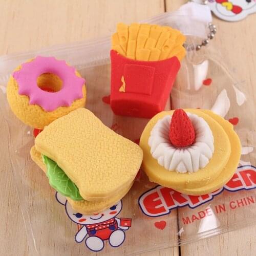 4pcs Random Simulation Fruit Animal Mini Pencil Eraser Creattive 3D Dinosaur Kids Toy Pencil Eraser Cute Eraser Stationery