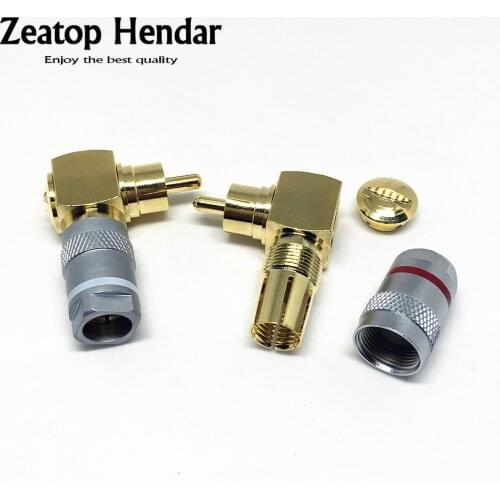 4Pcs High Quality Nakamichi Pure Copper Right Angled RCA Male Plug Solderless Audio Screw Locking RCAConnector
