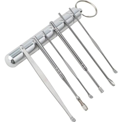 6Pcs/set Ear Wax Pickers Stainless Steel Spiral Earpick Wax Remover Curette Ear Pick Cleaner Ear Spoon Care Ear Cleaning Tools