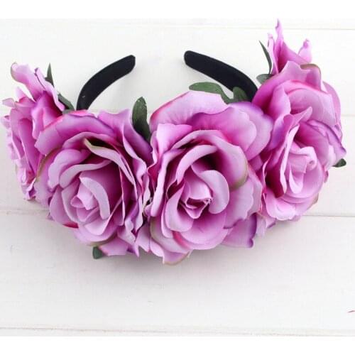 Boho Decor Party Beach Rose Wedding Festival Headband Hairband Floral Garland Wreath False Flower Crown Headpieces
